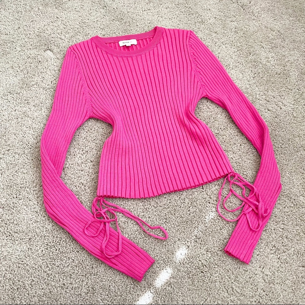 Ribbed Long Sleeve Crop Top (Hot Pink)